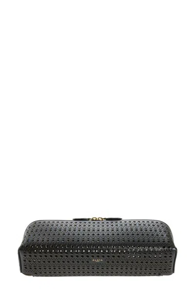 Alaïa Delta Perforated Leather Clutch In Black