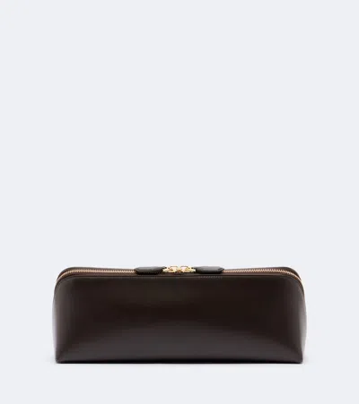 Alaïa Alaia Delta Small Leather Clutch In Brown
