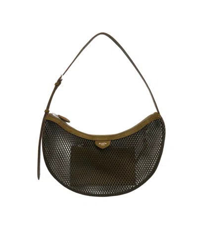 Alaïa Demi Lune Suede-trimmed Mesh Shoulder Bag In Green
