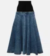 Alaïa Blue Pleated Denim Midi Skirt In Blue