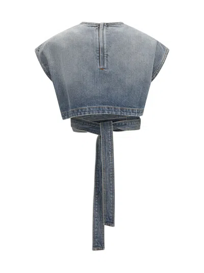Alaïa Denim Belt Tank Top In Blue