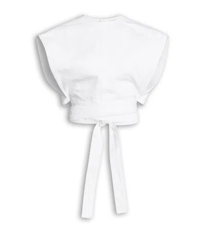 Alaïa Denim Belted Crop Top In White