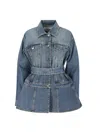 Alaïa Womens Bleu Vintage Peplum-hem Belted Denim Jacket In Blue