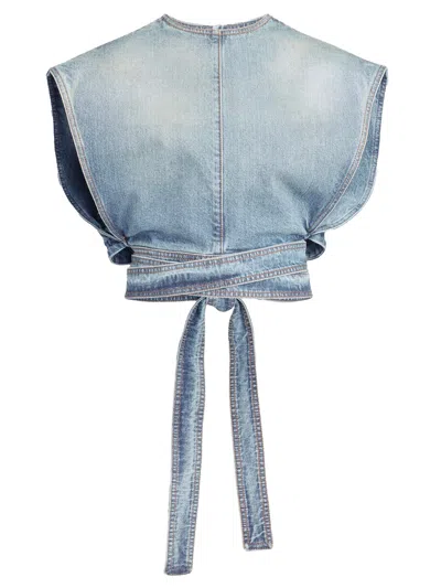 Alaïa Alaia Faded Blue Cotton Belted Top In Multi