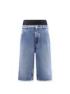 Alaïa Denim Bermuda Shorts With Ribbed Band In Blue