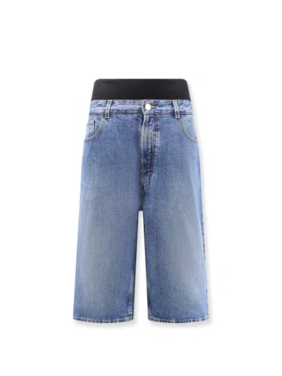ALAÏA DENIM BERMUDA SHORTS WITH RIBBED BAND