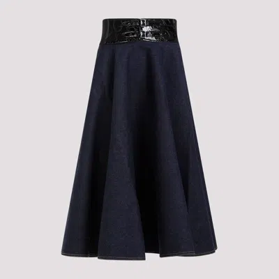 Alaïa Denim Blue Belt Cotton Midi Skirt