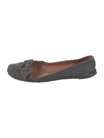 Pre-owned Alaïa Denim Bow Accents Flats In Blue