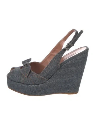Pre-owned Alaïa Denim Bow Accents Slingback Pumps In Blue
