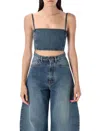 Alaïa Cropped Denim Top With Structured Silhouette In Blue