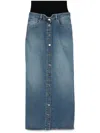 Alaïa Layered Jersey-trimmed Denim Maxi Skirt