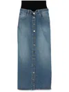 Alaïa Blue Knitted Waistband Denim Maxi Skirt In Blue