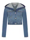 Alaïa Hooded Denim Jacket With Cinched Waist In Blue