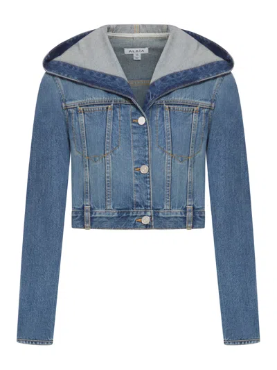 ALAÏA DENIM CROP HOODED JACKET