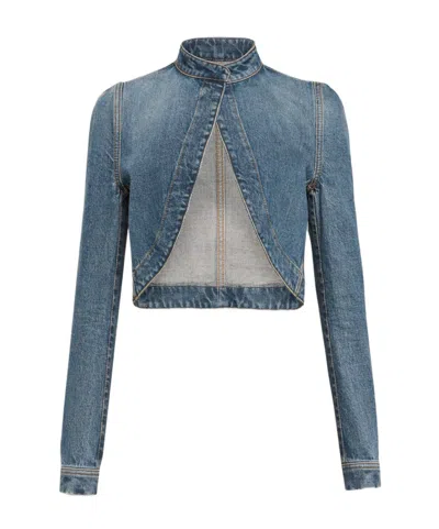 Alaïa Denim Cropped Jacket In Blue