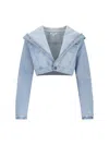 Alaïa Hooded Denim Jacket With Cinched Waist In Light Blue