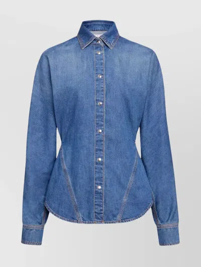 Alaïa Denim Curved Shirt In Blue