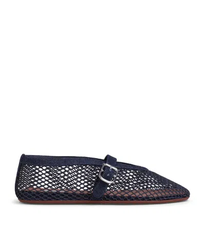 Alaïa Denim Fishnet Ballet Flats In Animal Print