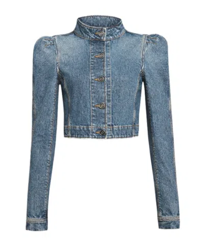 Alaïa Denim High Neck Jacket In Blue