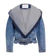 Alaïa Denim Hooded Biker Jacket In Blue