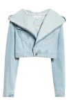Alaïa Hooded Denim Jacket With Cinched Waist In Bleu Clair