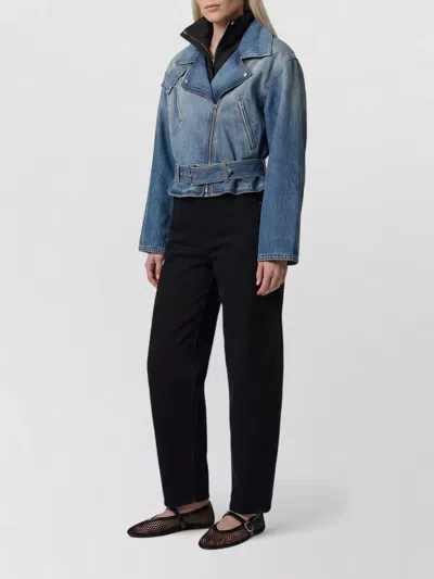 Alaïa Denim Jacket Reversible Design Buckle Belt In Blue