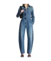 Alaïa Long-sleeve Barrel Wide-leg Denim Jumpsuit In Blue