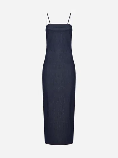 Alaïa Dark Blue Stretch Denim Dress With Shoulder Straps