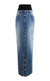 Alaïa Blue Knitted Waistband Denim Maxi Skirt