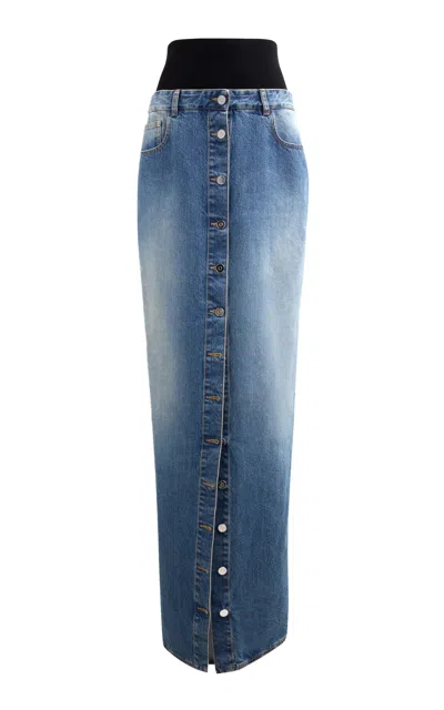 Alaïa Blue Knitted Waistband Denim Maxi Skirt