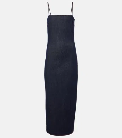 Alaïa Denim Midi Dress In 530 - Bleu Fonce