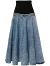 Alaïa Blue Pleated Denim Midi Skirt In Blue