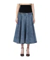 Alaïa Blue Pleated Denim Midi Skirt In Blue