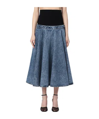 ALAÏA ALAÏA DENIM-PANEL MIDI SKIRT