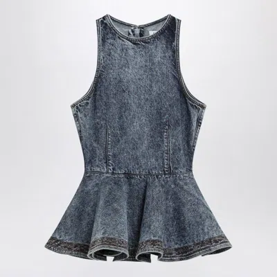 Alaïa Alaia Denim Peplum Top In Blue