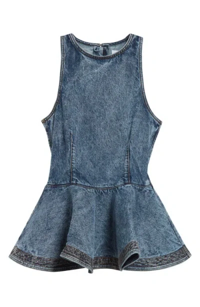 Alaïa Alaia Peplum Halterneck Top With Ruched Hem And Fitted Waist In Blue