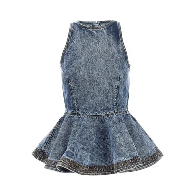 Alaïa Alaia Peplum Halterneck Top With Ruched Hem And Fitted Waist In Blue