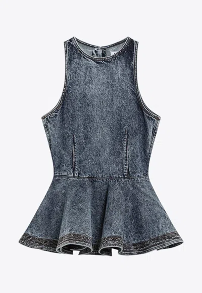 Alaïa Denim Peplum Top In Blue