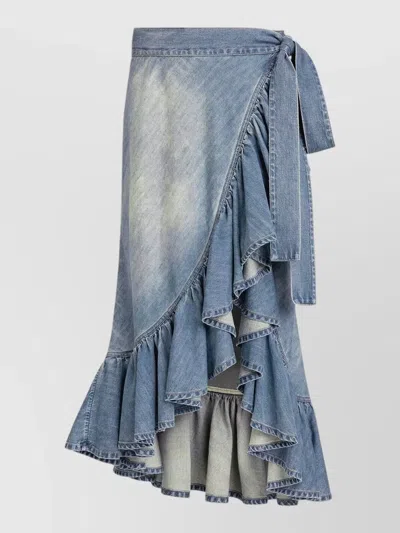 Alaïa Denim Ruffle Wrap Skirt Asymmetric Cut In Brown