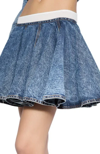Alaïa Denim Skater Miniskirt In Bleu Neige