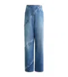 Alaïa Womens Bleu Vintage Spiral Zip-fastening Wide-leg High-rise Denim-blend Jeans In Blue