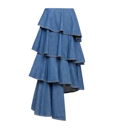 ALAÏA DENIM SPIRAL MIDI SKIRT