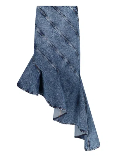 Alaïa Denim Spiral Skirt In Blue