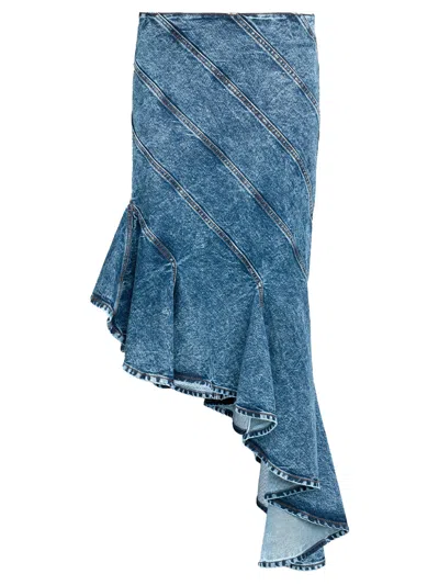 Alaïa Denim Spiral Skirt In Blue