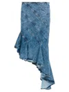 Alaïa Spiral Design Denim Midi Skirt With Hem In Blue
