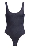 Alaïa Denim Bodysuit In Dark Wash