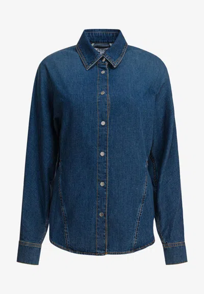 Alaïa Denim Tapered Shirt In Blue