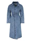 Alaïa Womens Spiral Two-slip-pockets Denim-blend Trench Coat Bleu Neige In Blue