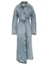 Alaïa Womens Spiral Two-slip-pockets Denim-blend Trench Coat Bleu Neige