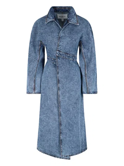 Alaïa Denim Trench Coat With Classic Collar In Blue